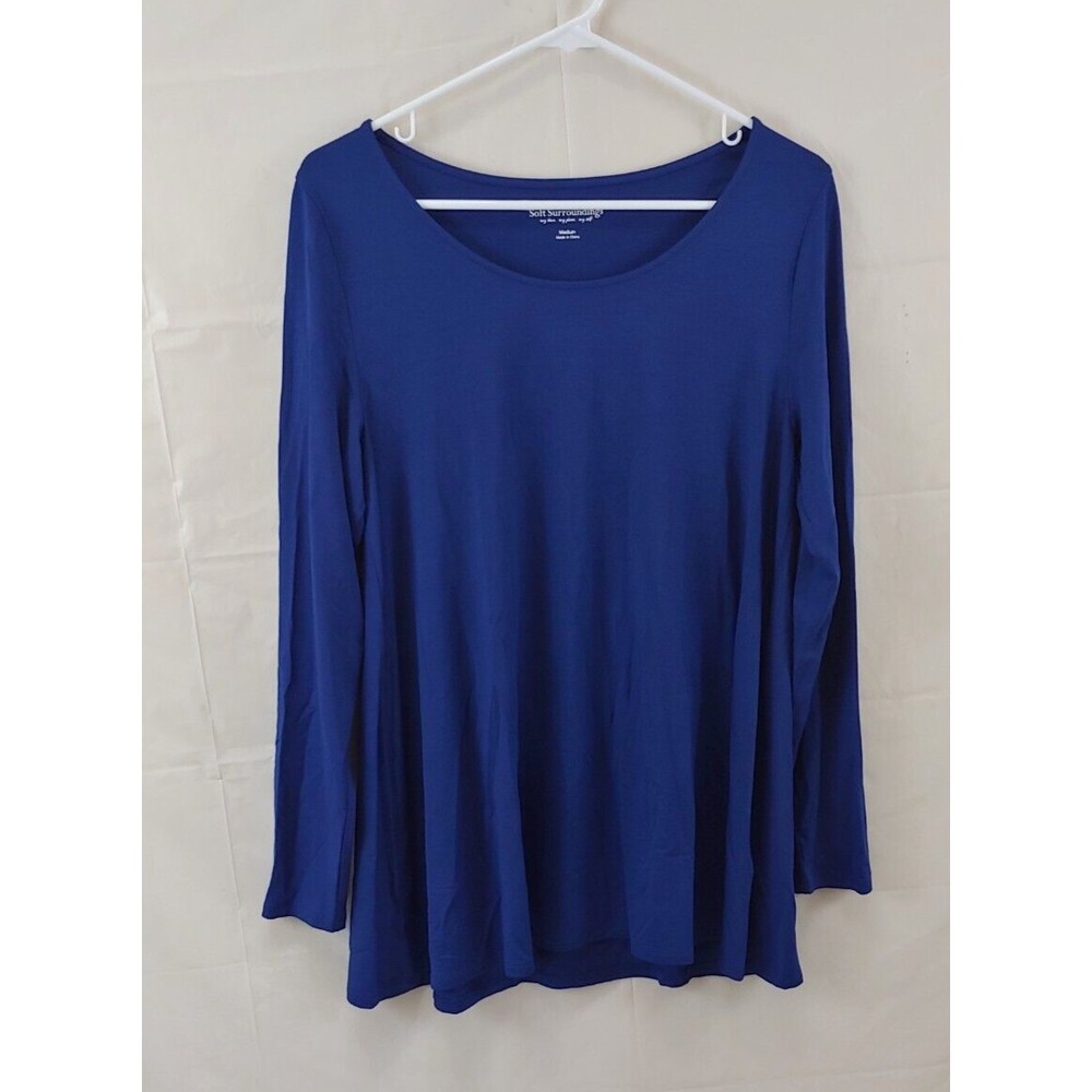 Soft Surroundings Womens Top Medium Long Sleeve Dark Blue Viscose Stretch